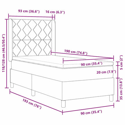 Box spring seng med hovedgærde Sort 90 x 190 cm Fløjl
