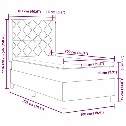 Box spring seng med hovedgærde Sort 100 x 200 cm Fløjl