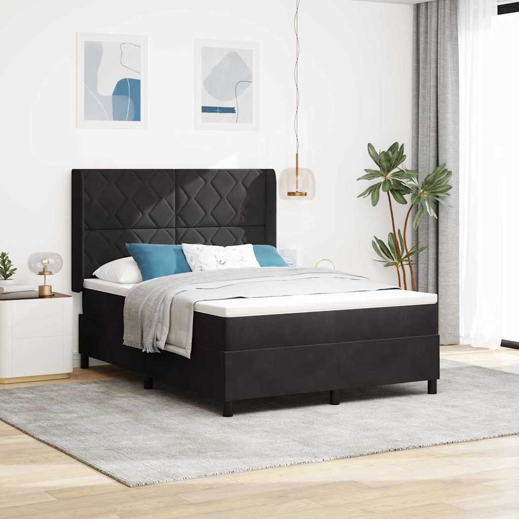 Kontinentalseng med hovedgærde 160 x 200 cm i sort fløjl