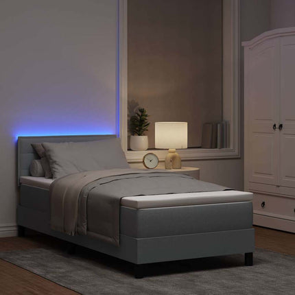 Box spring seng med LED-lysstrimler Lysegrå 80 x 200 cm Stof