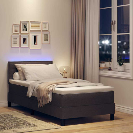 Box spring seng med LED-lysstrimler Mørk Brun 80 x 200 cm Stof
