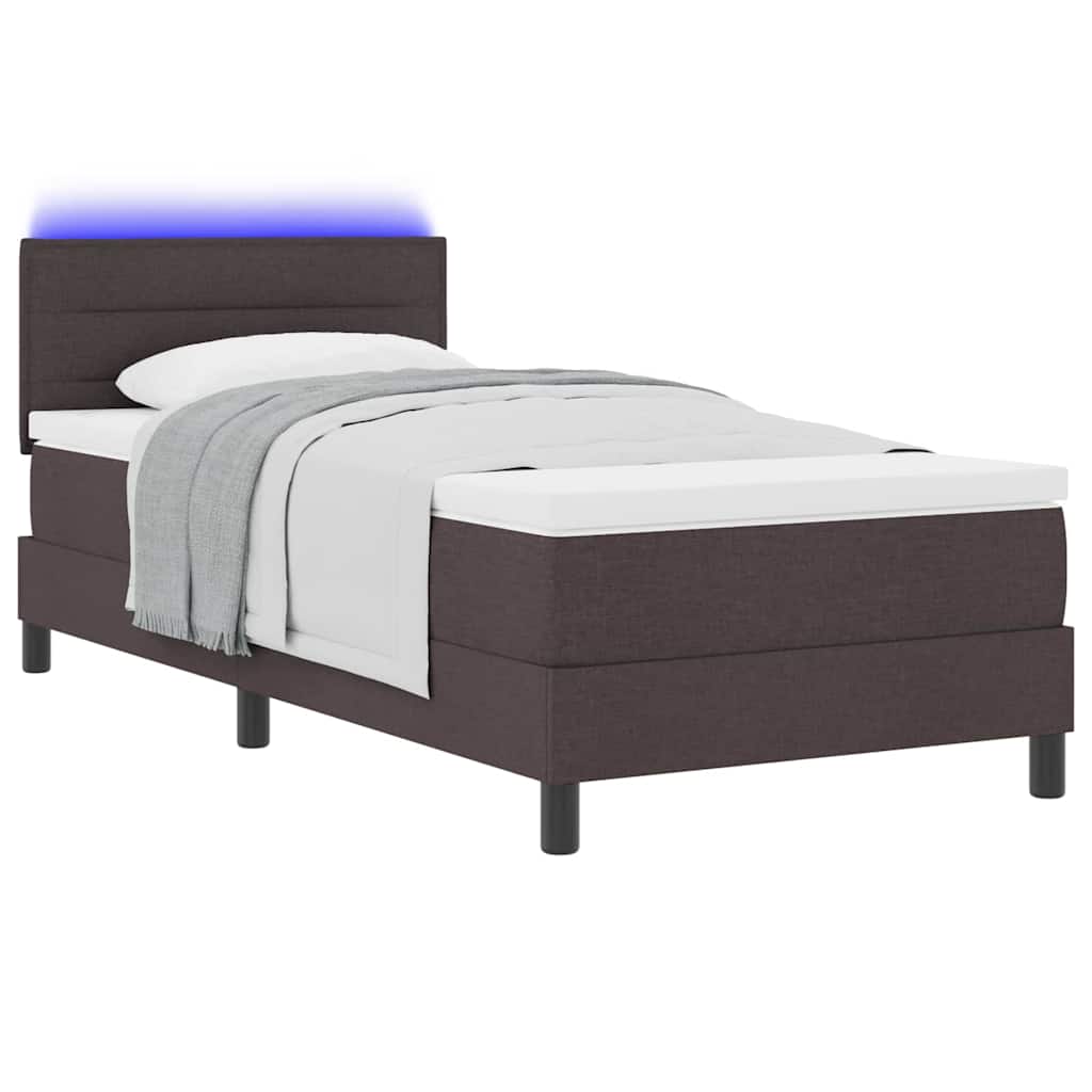 Box spring seng med madras med LED Mørk Brun 80 x 200 cm Stof
