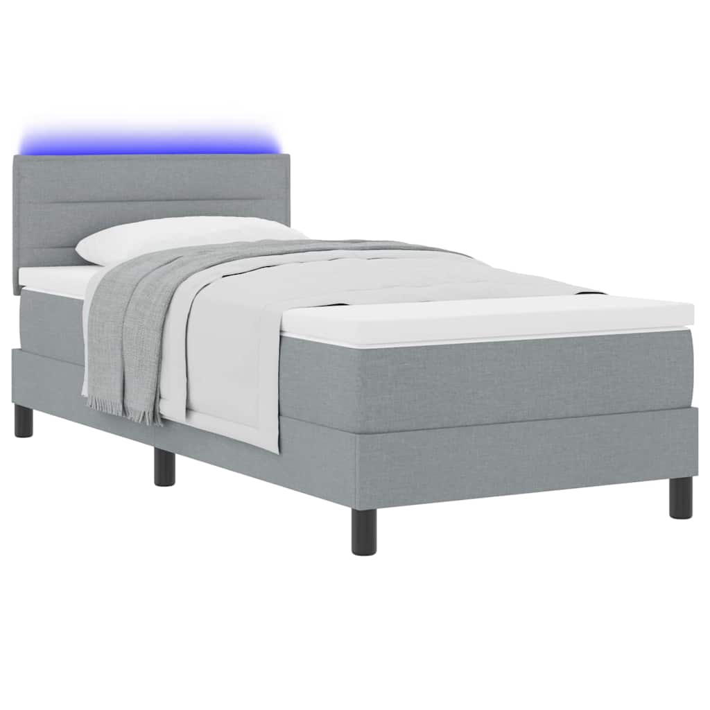 Box spring seng med madras med LED Lysegrå 90 x 190 cm Stof