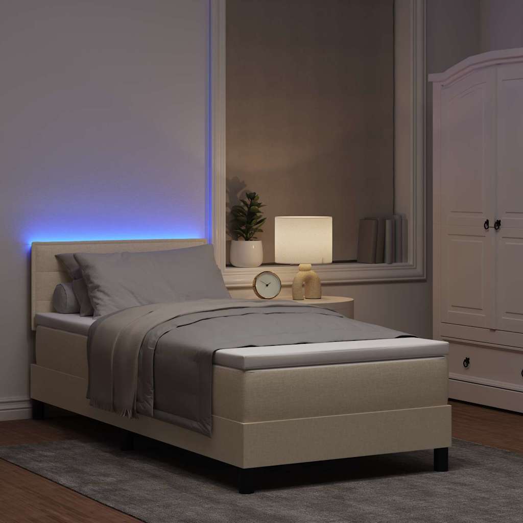 Box spring seng med madras med LED Creme 90 x 190 cm Stof