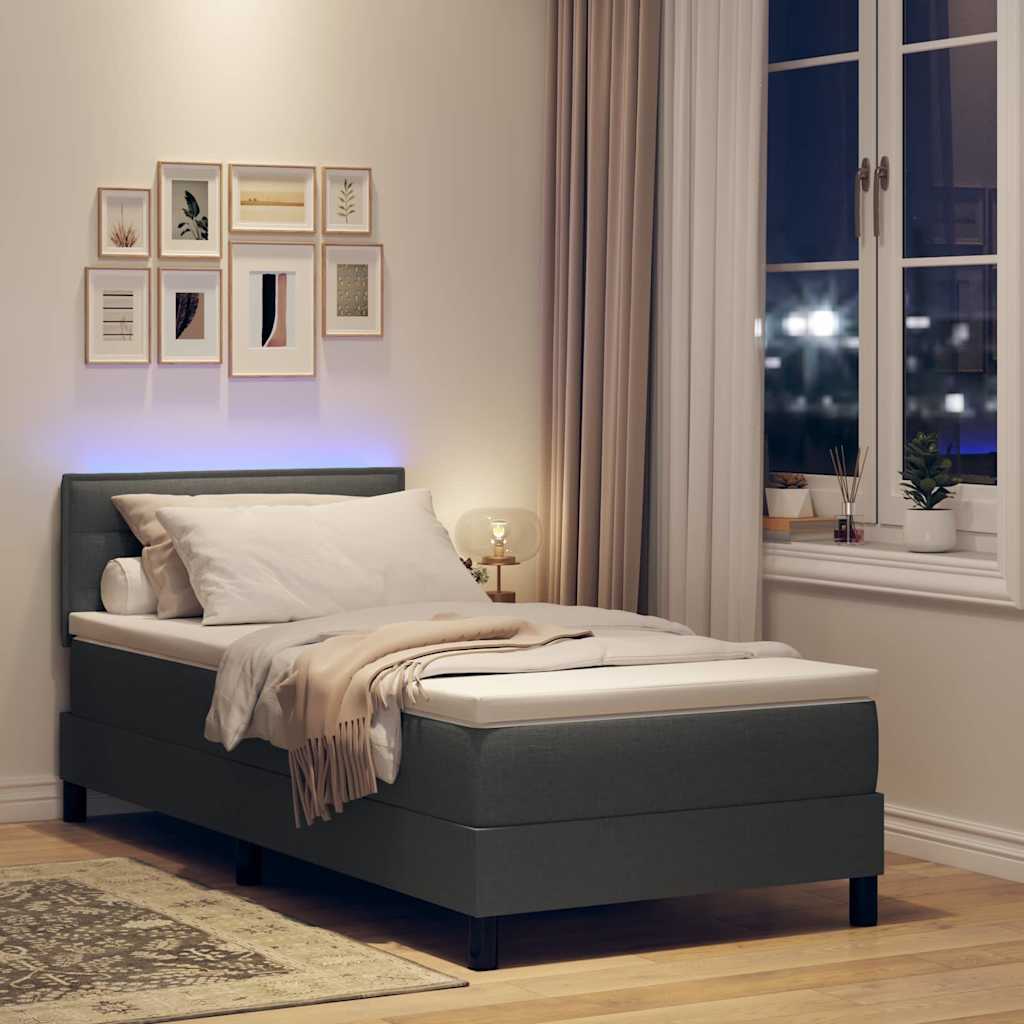 Box spring seng med madras med LED Mørkegrå 90 x 200 cm Stof