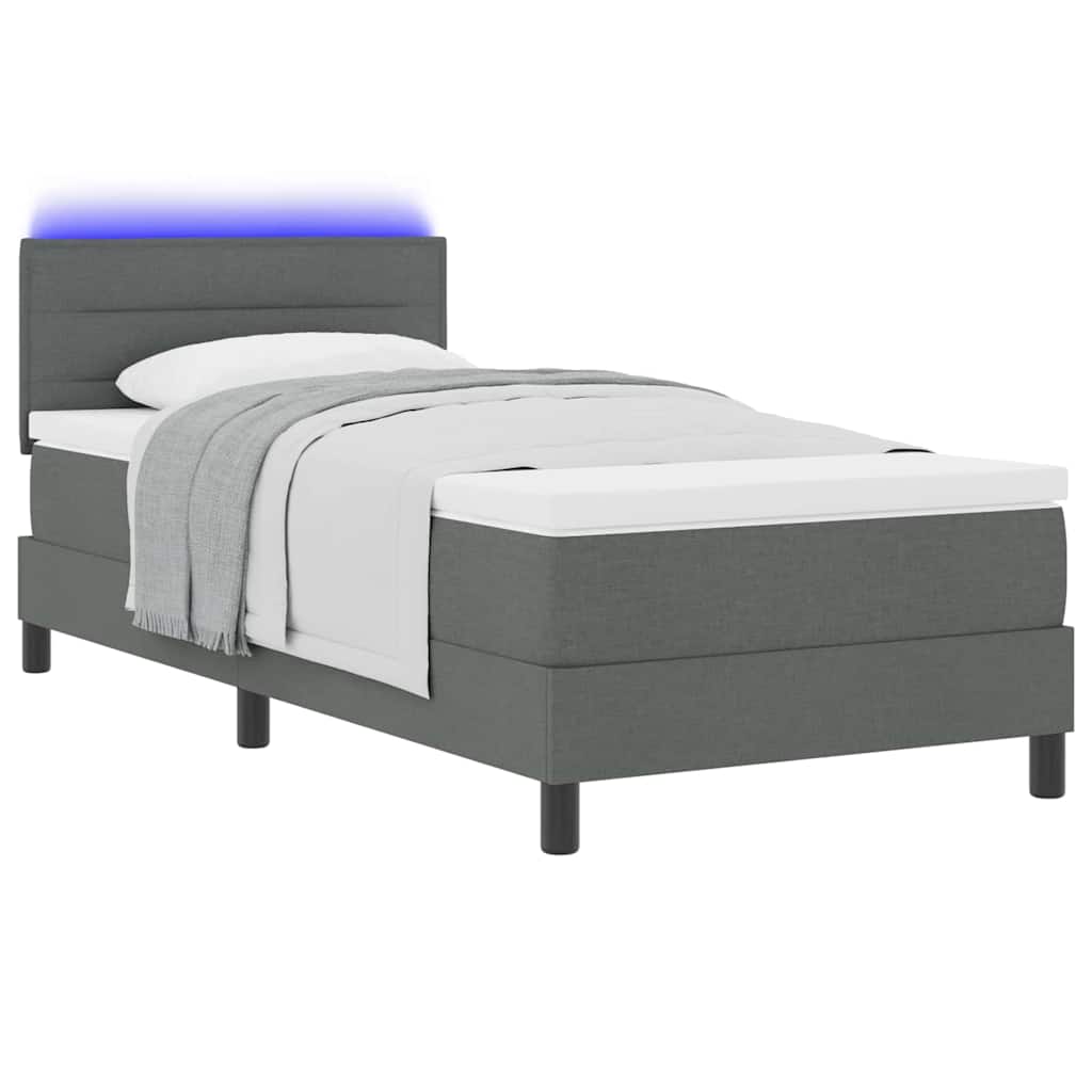 Box spring seng med madras med LED Mørkegrå 90 x 200 cm Stof