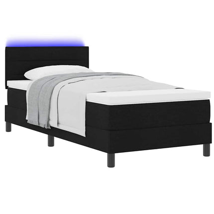 Box spring seng med LED-lysstrimler Sort 90 x 200 cm Stof