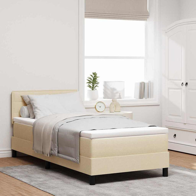 Box spring seng med pude med hovedgærde Creme 100 x 200 cm Stof