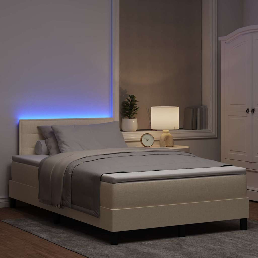 Box spring seng med madras med LED Creme 120 x 190 cm Stof