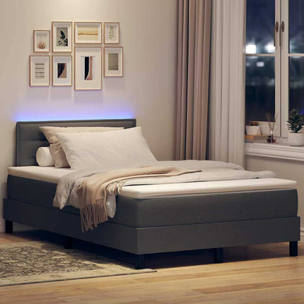Box spring seng med LED-lysstrimler Mørkegrå 120 x 200 cm Stof