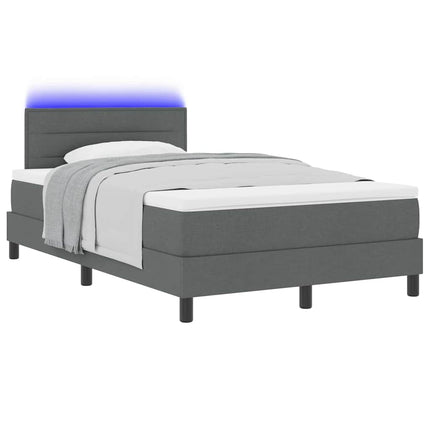 Box spring seng med LED-lysstrimler Mørkegrå 120 x 200 cm Stof