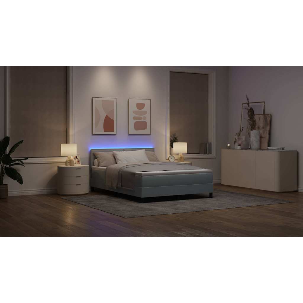 Box spring seng med madras med LED Lysegrå 140 x 190 cm Stof