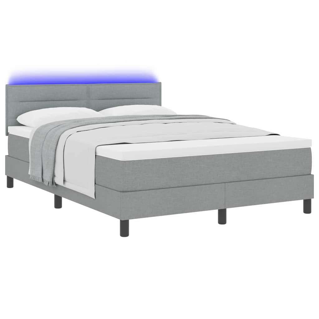 Box spring seng med madras med LED Lysegrå 140 x 190 cm Stof