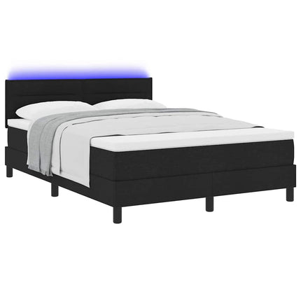 Box spring seng med LED-lysstrimler Sort 140 x 190 cm Stof
