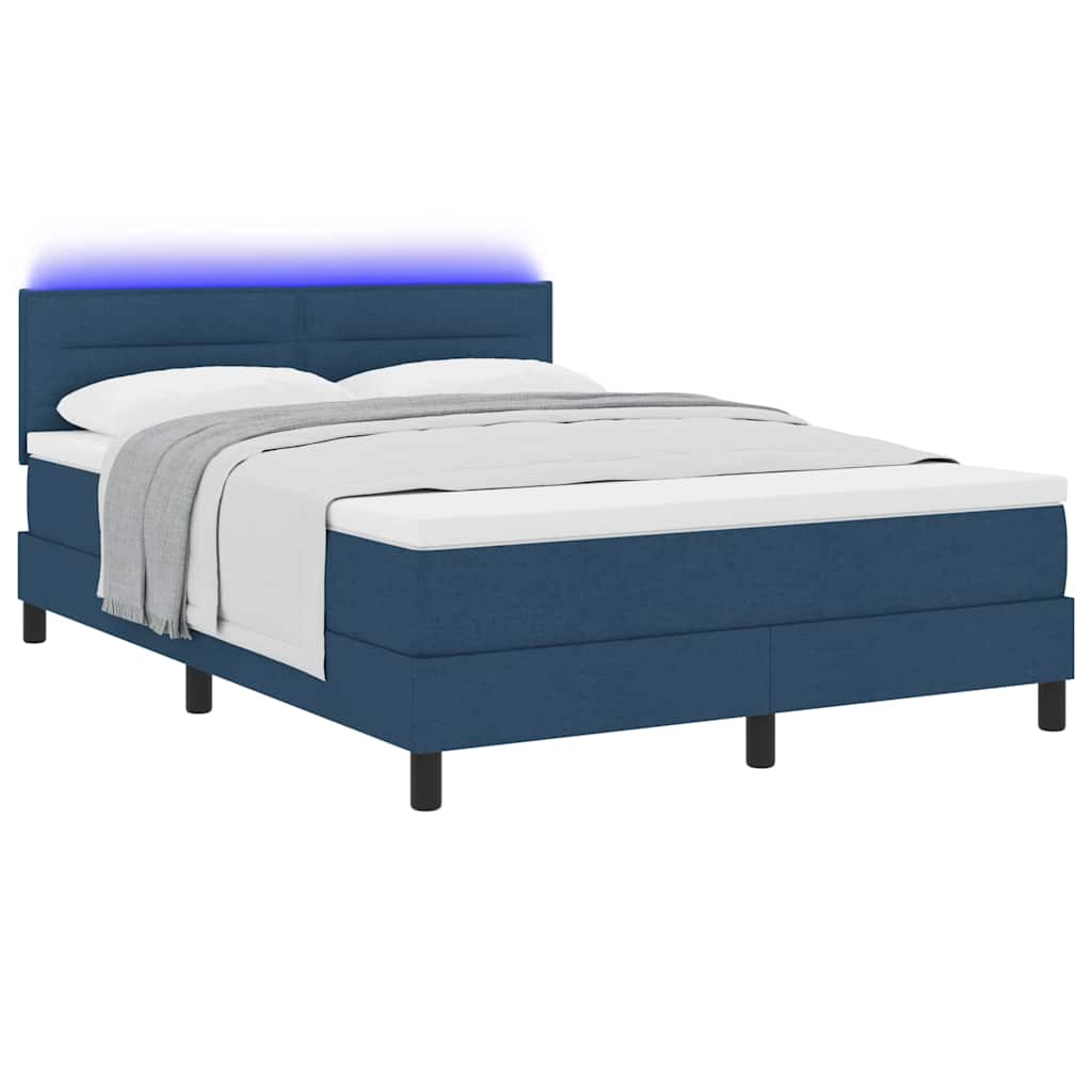 Box spring seng med madras med LED Blå 140 x 200 cm Stof