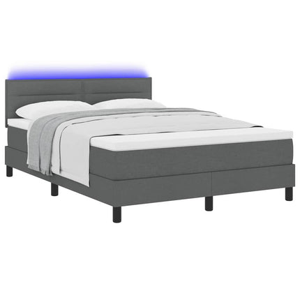 Box spring seng med LED-lysstrimler Mørkegrå 160 x 200 cm Stof