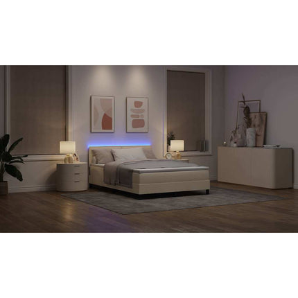 Box spring seng med LED-lysstrimler Creme 160 x 200 cm Stof