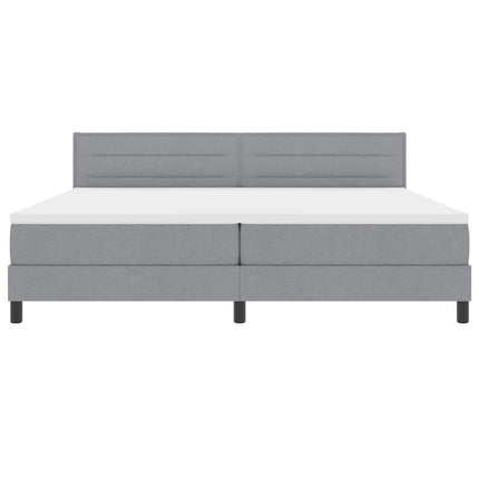 Box spring seng med LED-lysstrimler Lysegrå 200 x 200 cm Stof