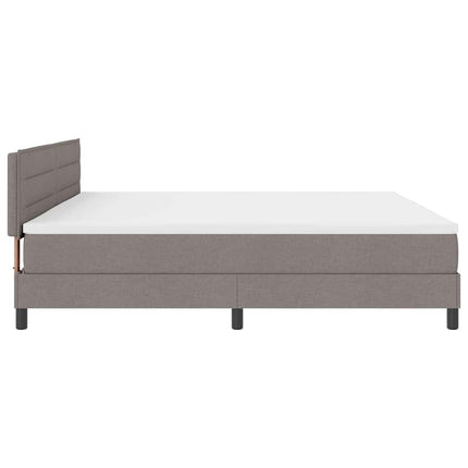 Box spring seng med LED-lysstrimler Gråbrun 200 x 200 cm Stof