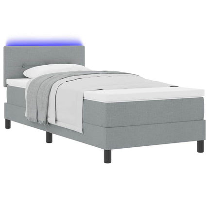 Box spring seng med LED-lysstrimler Lysegrå 90 x 190 cm Stof
