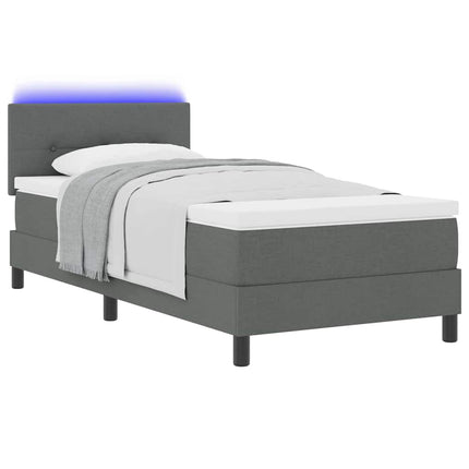 Box spring seng med LED-lysstrimler Mørkegrå 90 x 190 cm Stof