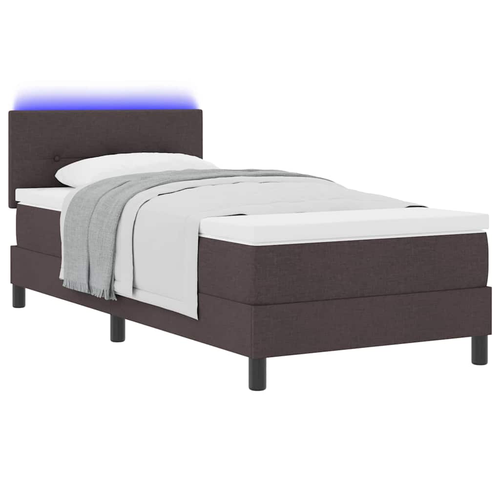 Box spring seng med madras med LED Mørk Brun 90 x 190 cm Stof