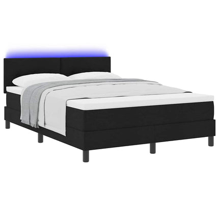 Box spring seng med LED-lysstrimler Sort 140 x 190 cm Stof