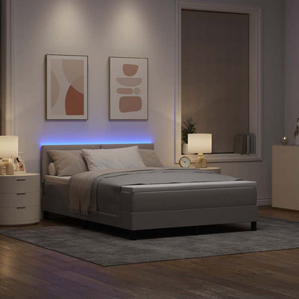 Box spring seng med LED-lysstrimler Gråbrun 140 x 190 cm Stof