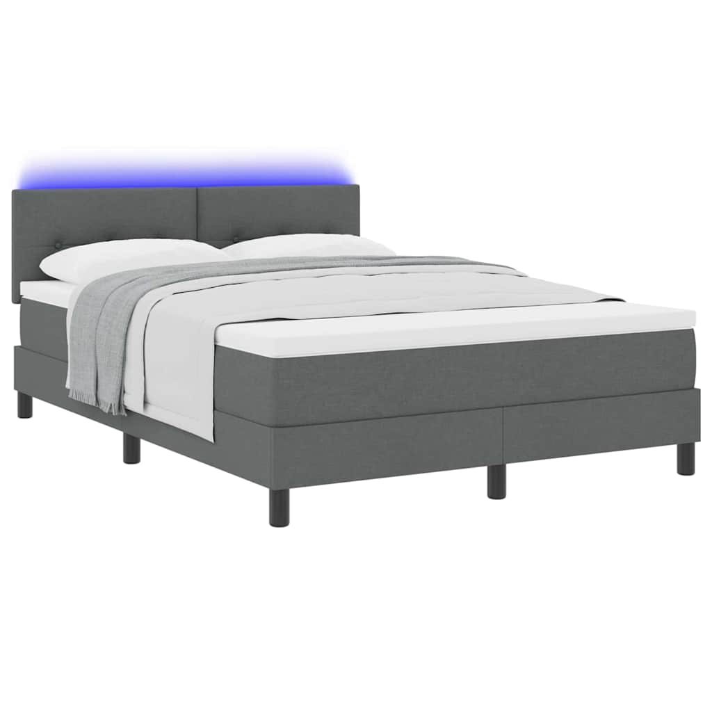 Box spring seng med madras med LED Mørkegrå 140 x 200 cm Stof