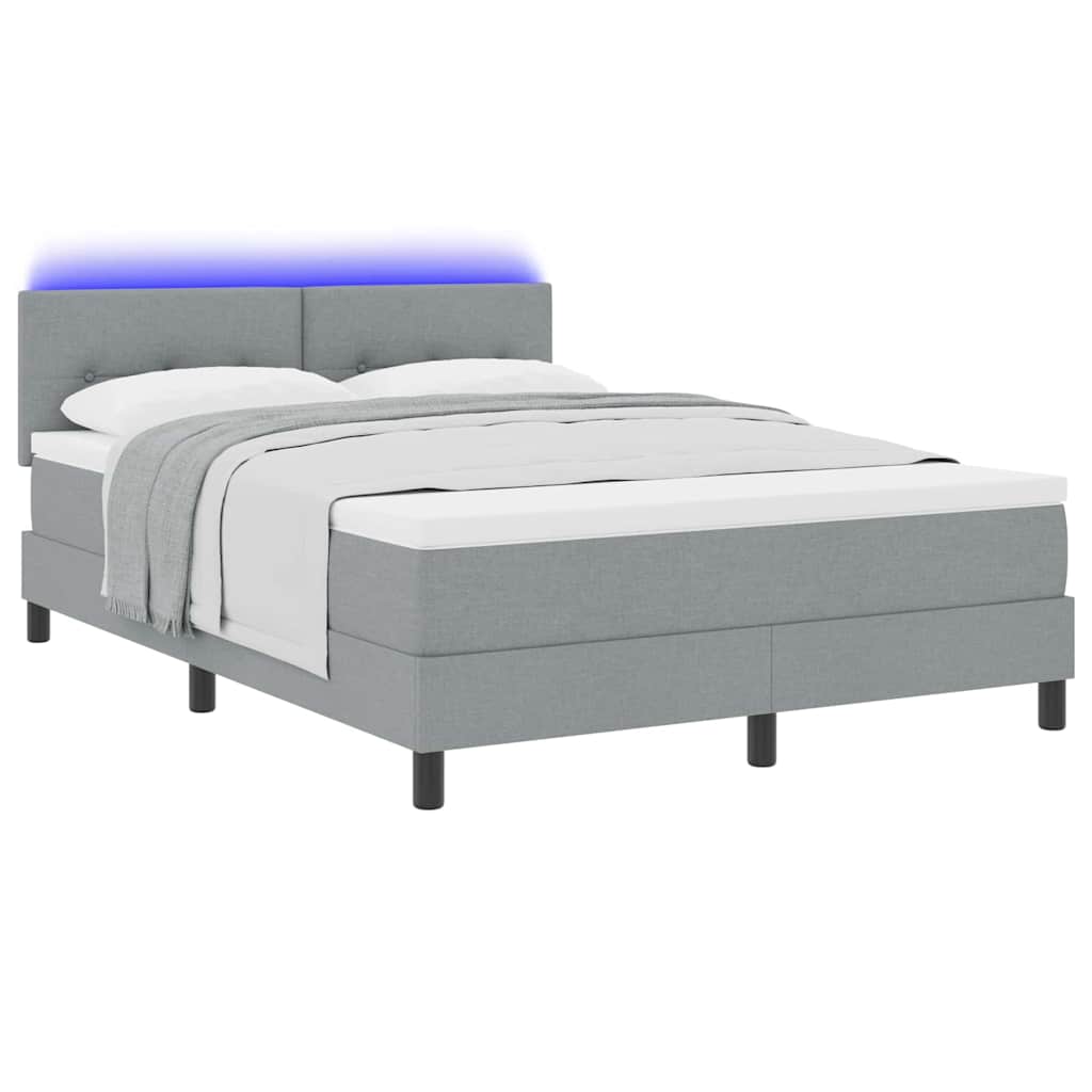 Box spring seng med madras med LED Lysegrå 160 x 200 cm Stof