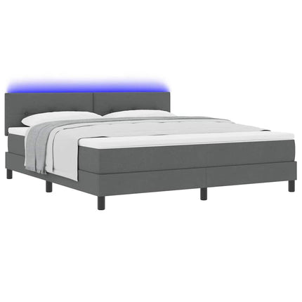Box spring seng med LED-lysstrimler Mørkegrå 180 x 200 cm Stof