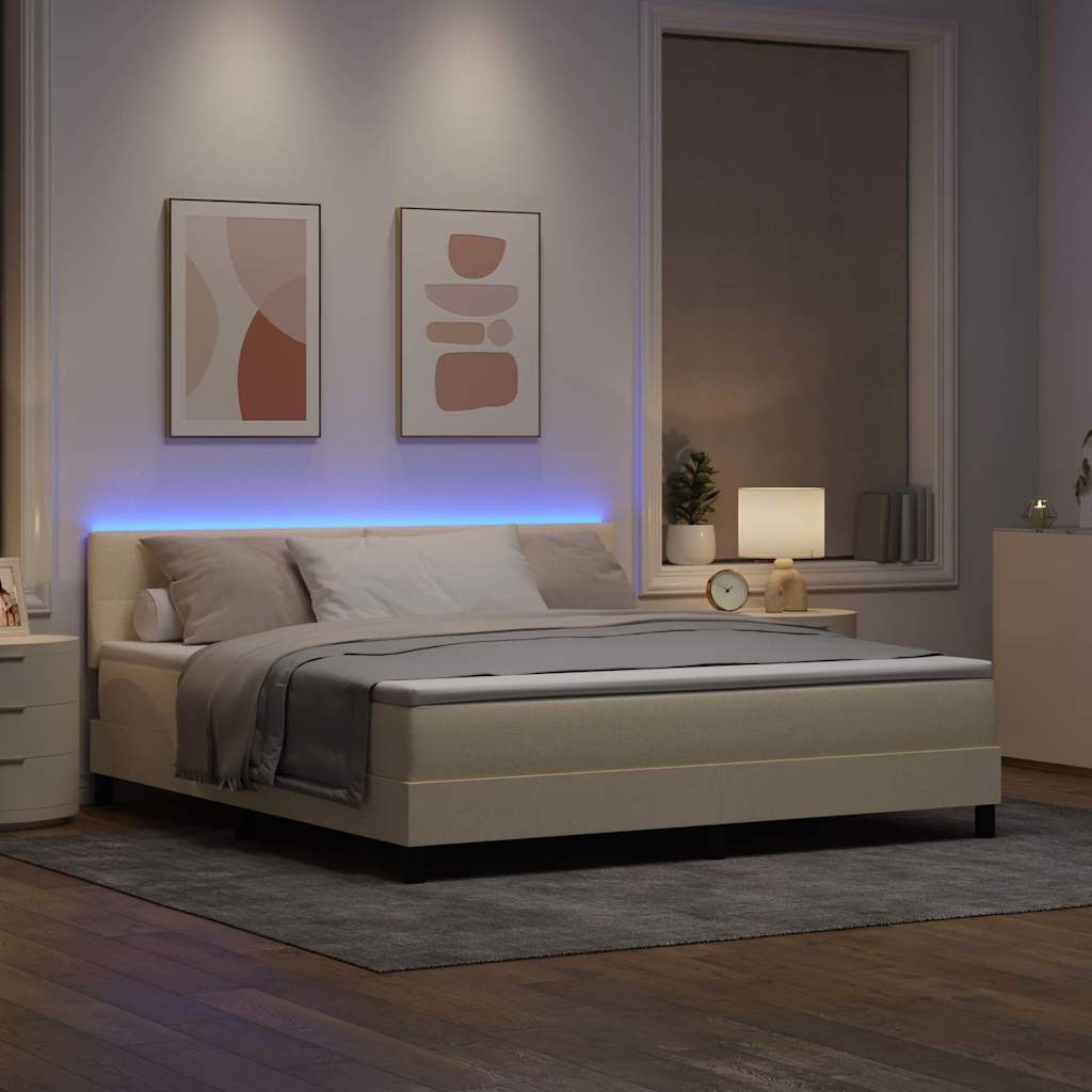 Box spring seng med madras med LED Creme 180 x 200 cm Stof