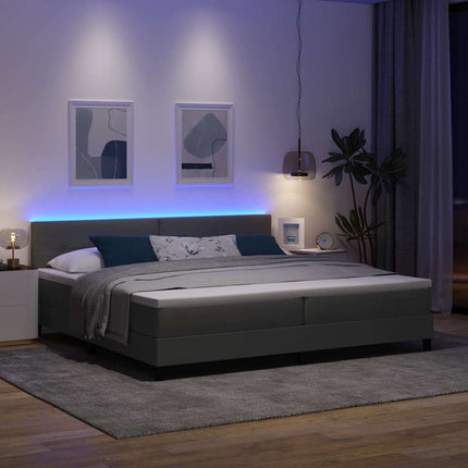 Box spring seng med LED-lysstrimler Mørkegrå 200 x 200 cm Stof