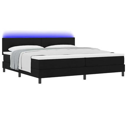 Box spring seng med LED-lysstrimler Sort 200 x 200 cm Stof