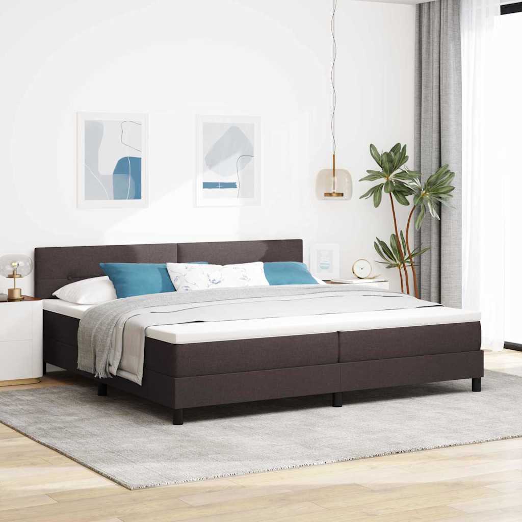 Box spring seng med LED-lysstrimler Mrk Brun 200 x 200 cm Stof