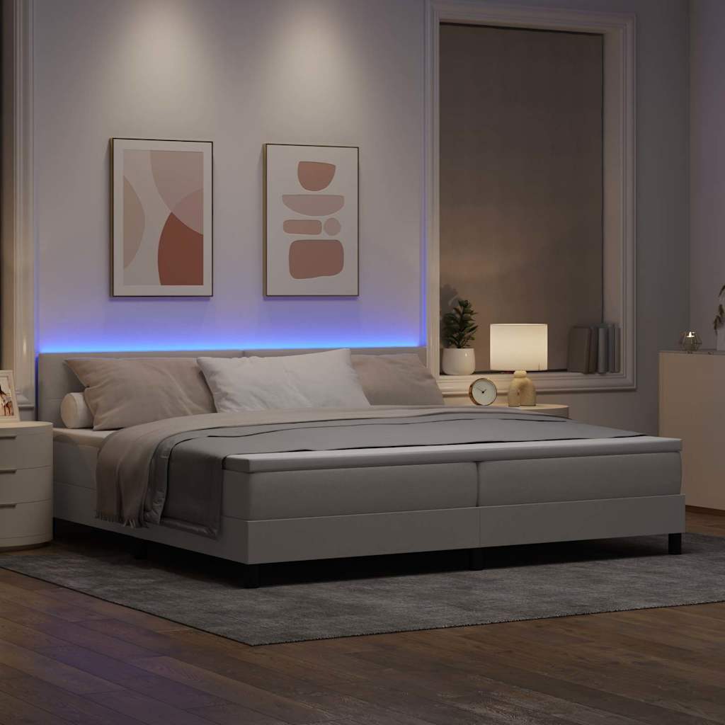 Box spring seng med madras med LED Gråbrun 200 x 200 cm Stof