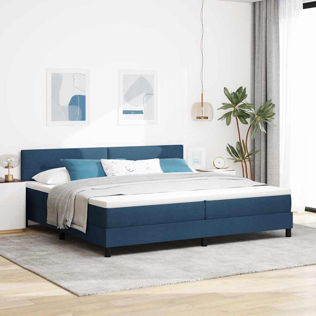 Box spring seng med madras med LED Blå 200 x 200 cm Stof