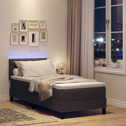 Box spring seng med LED-lysstrimler Mørk Brun 80 x 200 cm Stof