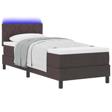 Box spring seng med LED-lysstrimler Mørk Brun 80 x 200 cm Stof