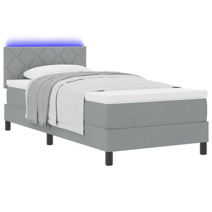 Box spring seng med LED-lysstrimler Lysegrå 90 x 190 cm Stof