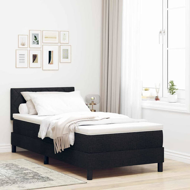 Box spring seng med pude med hovedgærde Sort 90 x 200 cm Stof