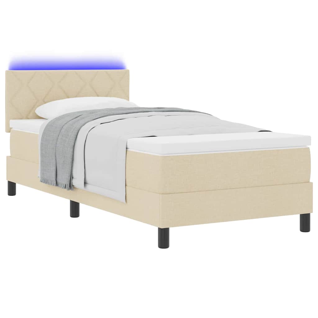 Box spring seng med madras med LED Creme 90 x 200 cm Stof