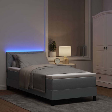 Box spring seng med LED-lysstrimler Lysegrå 100 x 200 cm Stof