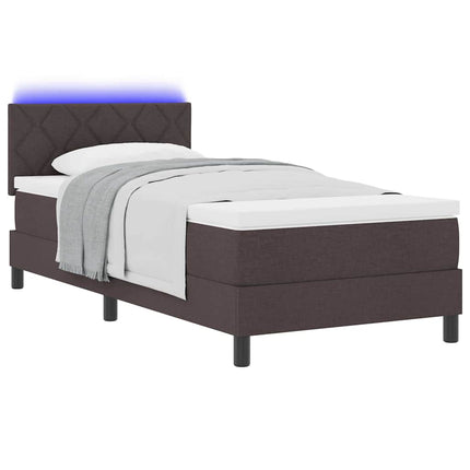 Box spring seng med LED-lysstrimler Mørk Brun 100 x 200 cm Stof