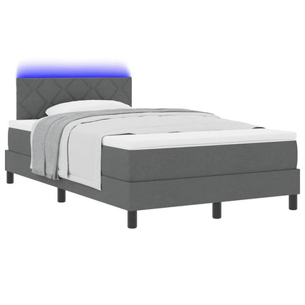 Box spring seng med LED-lysstrimler Mørkegrå 120 x 190 cm Stof