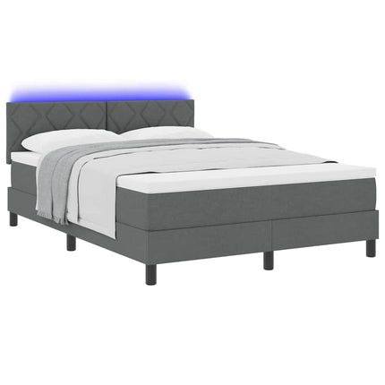 Box spring seng med LED-lysstrimler Mørkegrå 140 x 190 cm Stof