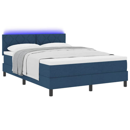 Box spring seng med LED-lysstrimler Blå 160 x 200 cm Stof