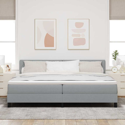 Box spring seng med LED-lysstrimler Lysegrå 200 x 200 cm Stof