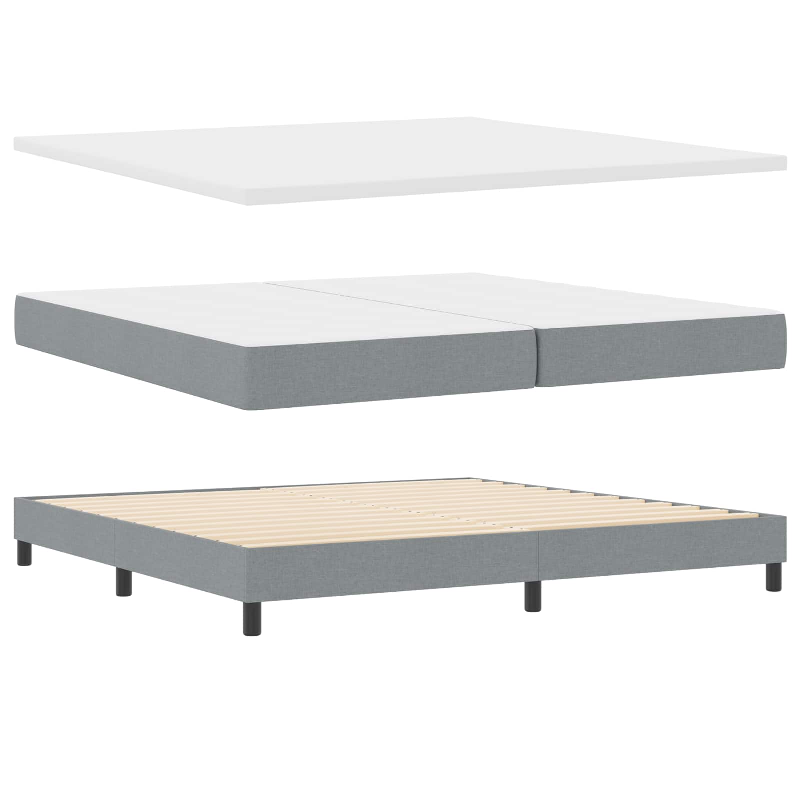 Box spring seng med madras med LED Lysegrå 200 x 200 cm Stof