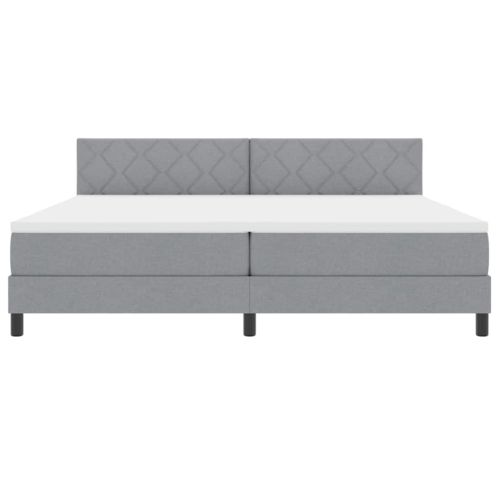 Box spring seng med madras med LED Lysegrå 200 x 200 cm Stof